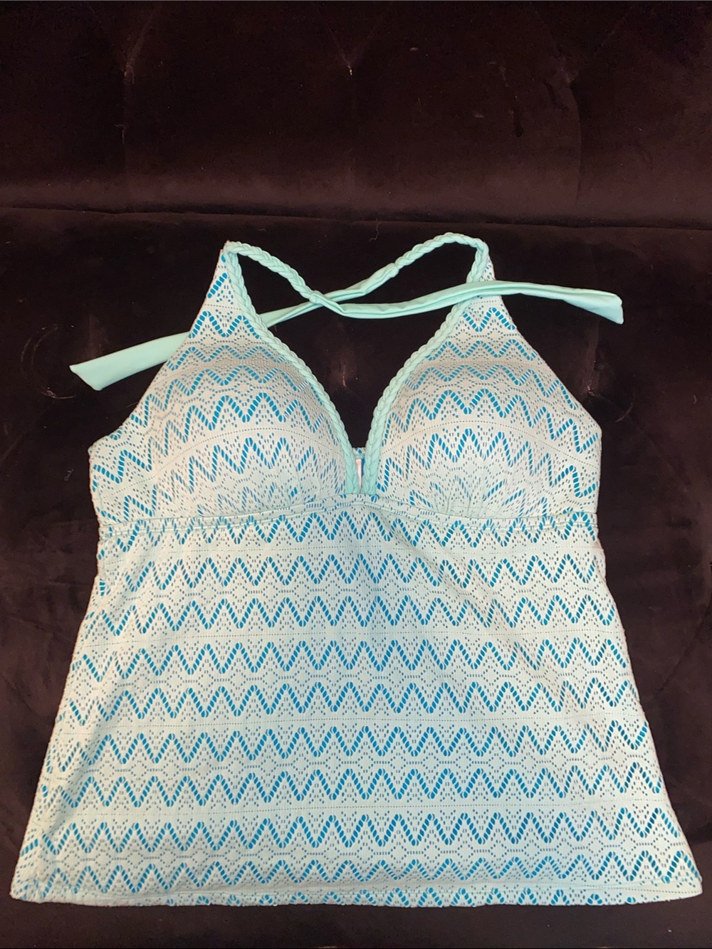 new directions Light Blue Crochet Tankini Top
